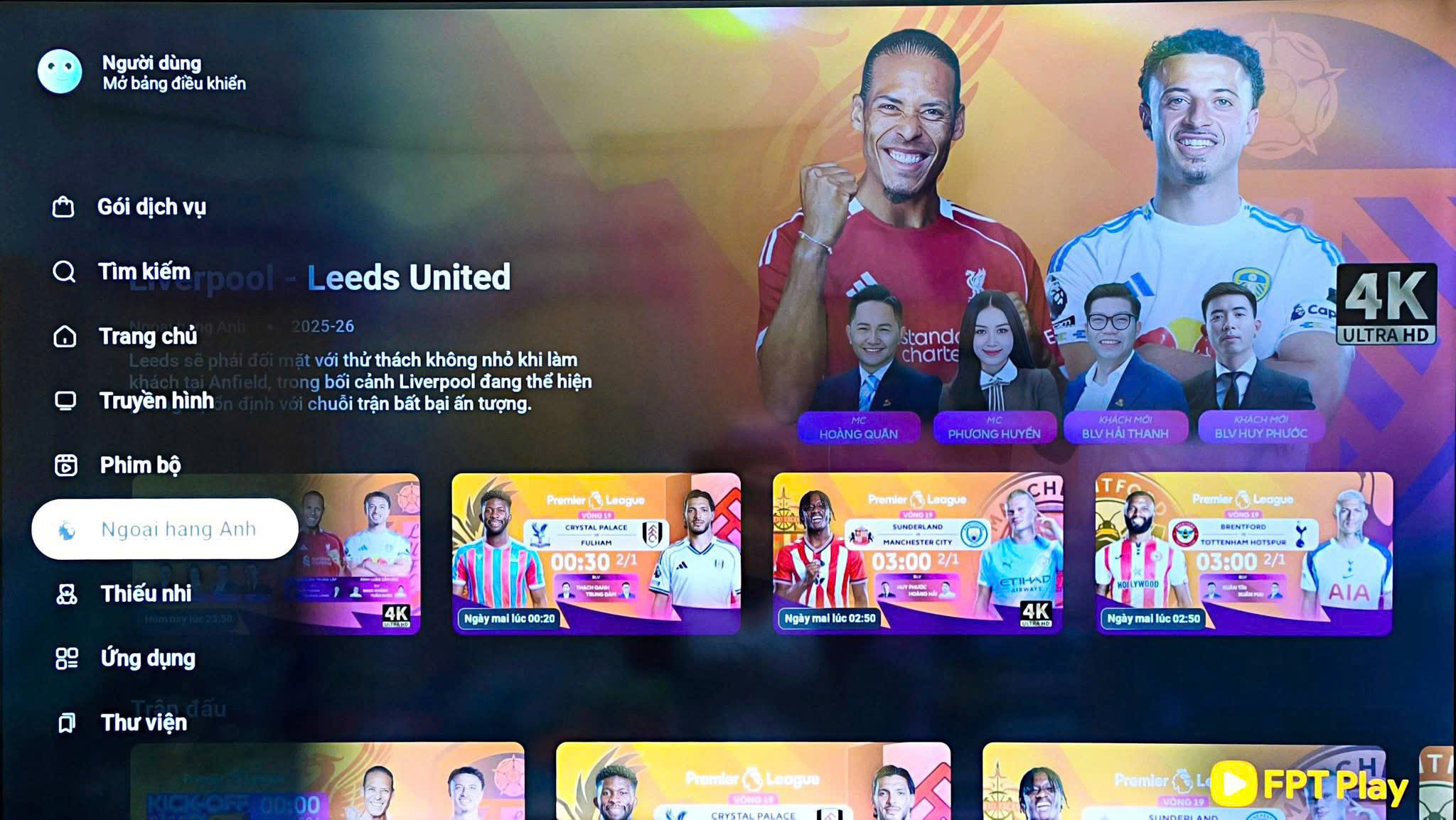 Xem Ngoại hạng Anh trên FPT Play website